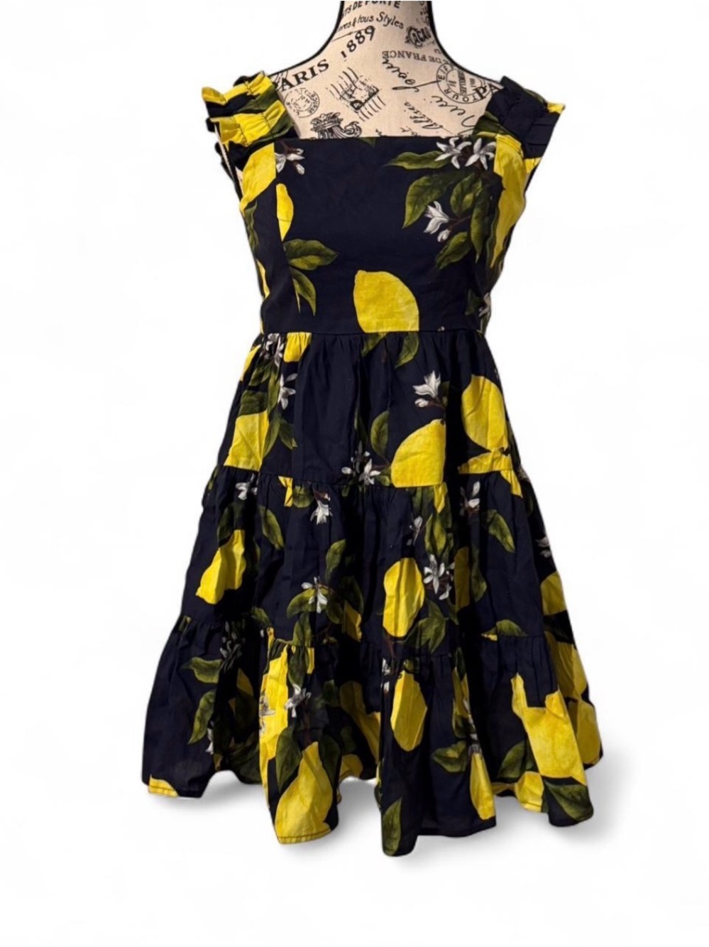 Aqua Brand Navy Lemon Print A-Line Sundress